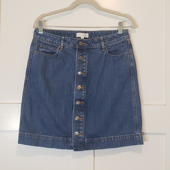 LOFT Dresses & Skirts - Loft Denim Blue Jean Mini Skirt Button Front 100% Cotton Pockets Size 4